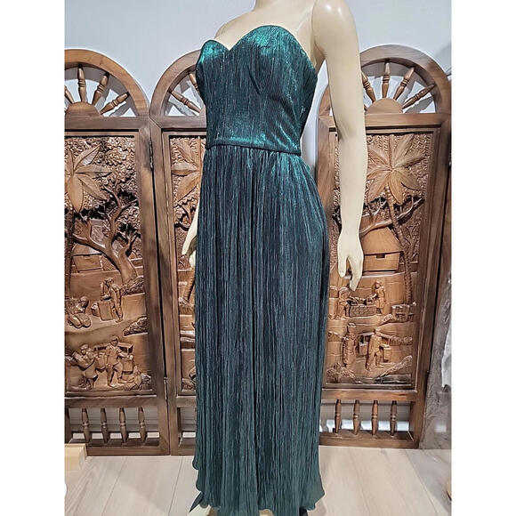 Dress the Population Audrina Deep Emerald Plissé Size L Maxi Gown NEW #CB3 - Picture 4 of 12